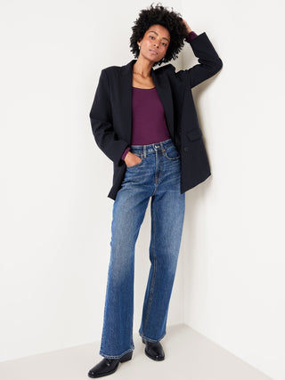 Blusa Ajustada Cuello Redondo de Algodón