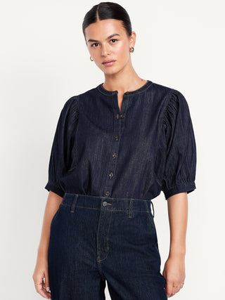 Camisa Denim Manga Corta con Botones