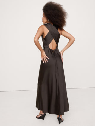 Vestido Largo con Espalda Cruzada de Satén