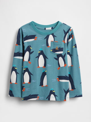Camiseta Manga Larga con Estampado Penguins, Bebé