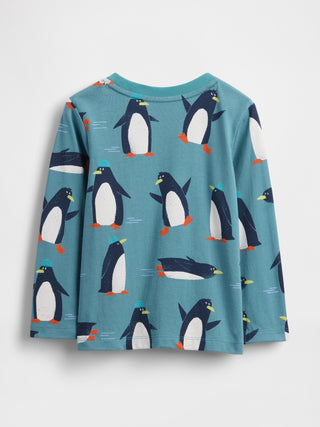 Camiseta Manga Larga con Estampado Penguins, Bebé