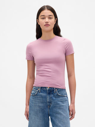 Camisa Ajustada Cuello Redondo de Algodón
