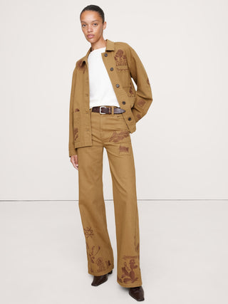 Pantalón Talle Alto con Detalle Bordado