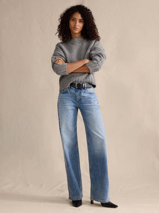 Jeans Holgados Talle Medio con Bolsillos
