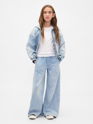 Jeans Wide Leg Talle Bajo con Bolsillos, Niña
