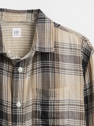 Camisa Manga Larga Estampado Cuadros, Niño