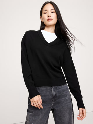 Sudadera Oversize Cuello V de Lana Merino