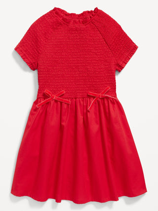 Vestido Manga Corta con Lazo Fruncido, Niña