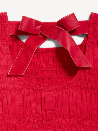 Blusa Manga Corta Fruncida con Detalle Lazo, Niña