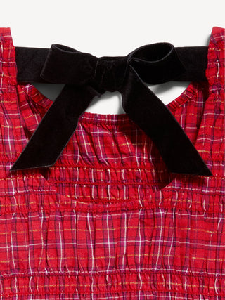 Blusa Manga Corta Fruncida Estampado Cuadros, Niña