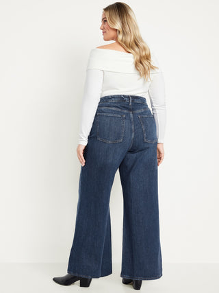 Jeans Anchos Wide Leg Talle Alto con Bolsillos