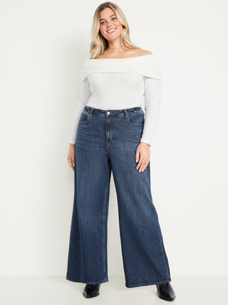 Jeans Anchos Wide Leg Talle Alto con Bolsillos