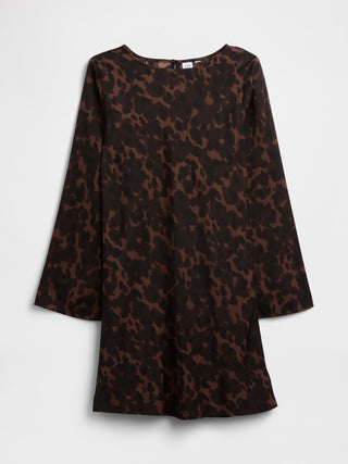 Vestido Manga Larga con Estampado de Satén