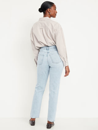 Jeans Rectos Talle Alto con Detalle Desgastado