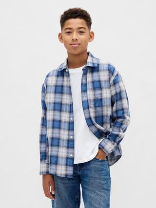 Camisa Manga Larga Estampado Cuadros, Niño