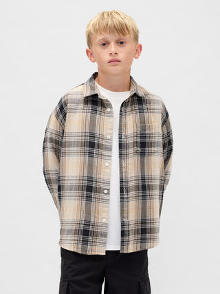 Camisa Manga Larga Estampado Cuadros, Niño