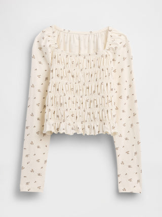 Blusa Escote Cuadrado con Detalle Fruncido, Niña