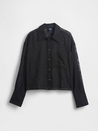 Camisa Oversize Transparente con Detalle Bolsillo