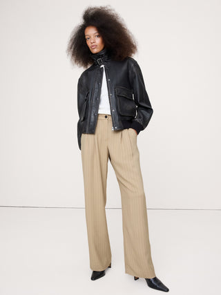 Pantalón Ancho Talle Medio con Detalle Plisado