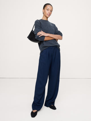 Pantalón Ancho Talle Medio con Detalle Plisado