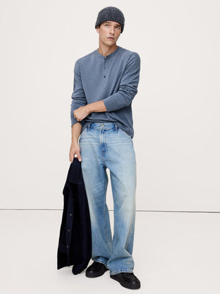 Long-Sleeve Button-Up Knit T-Shirt