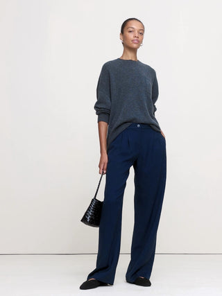 Pantalón Ancho Talle Medio con Detalle Plisado
