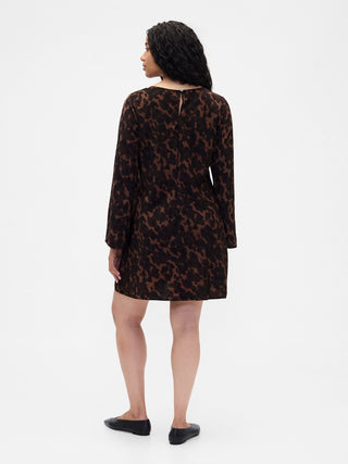 Vestido Manga Larga con Estampado de Satén