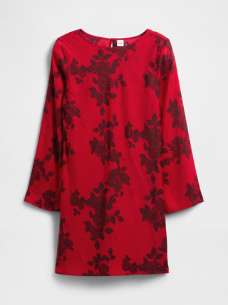 Vestido Manga Larga con Estampado de Satén