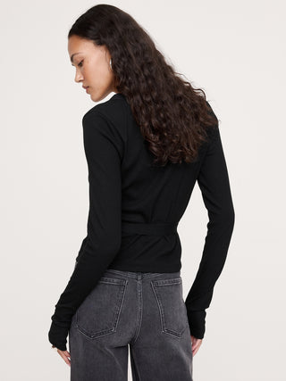 Blusa Cruzada con Tejido Acanalado