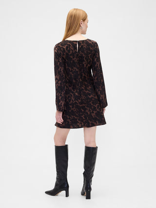 Vestido Manga Larga con Estampado de Satén