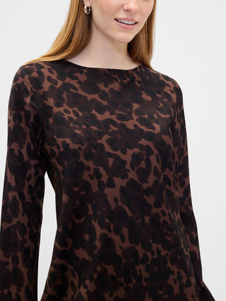 Vestido Manga Larga con Estampado de Satén