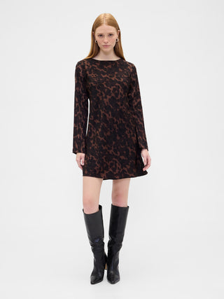 Vestido Manga Larga con Estampado de Satén