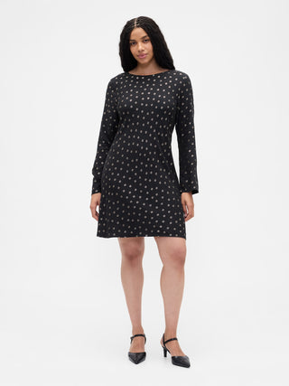 Vestido Manga Larga con Estampado de Satén