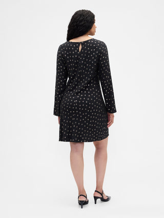 Vestido Manga Larga con Estampado de Satén