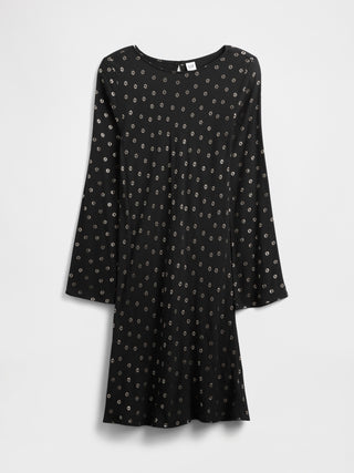 Vestido Manga Larga con Estampado de Satén