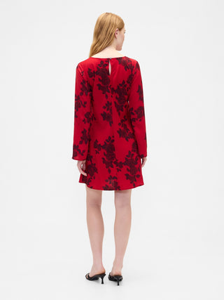 Vestido Manga Larga con Estampado de Satén