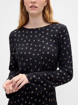 Vestido Manga Larga con Estampado de Satén