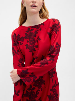 Vestido Manga Larga con Estampado de Satén