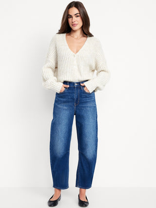 Jeans Barrel Talle Alto con Bolsillos