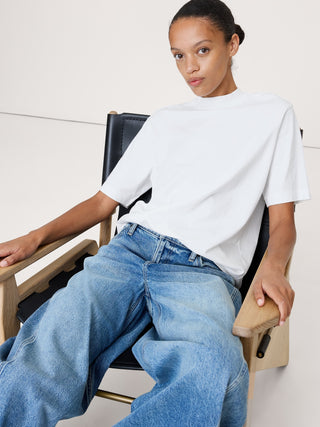 Camiseta Manga Corta Cuello Alto de Algodón