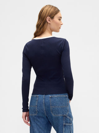 Camiseta Manga Larga de Canalé con Logo