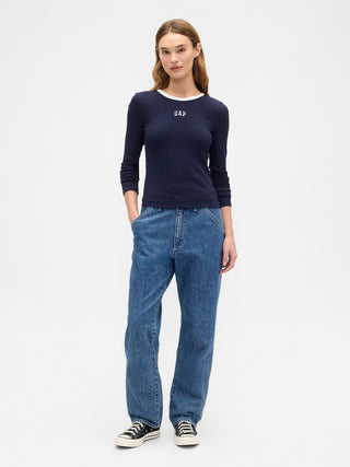 Camiseta Manga Larga de Canalé con Logo