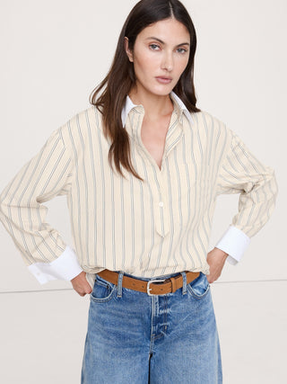 Camisa Oversize con Estampado Rayas