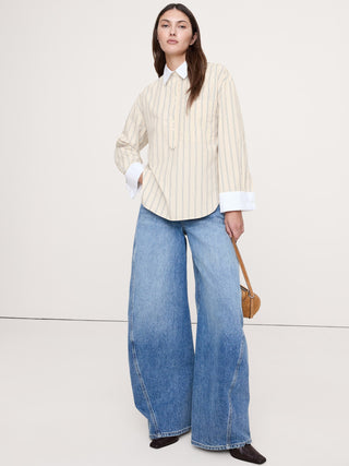 Camisa Oversize con Estampado Rayas