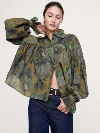 Camisa con Mangas Abullonadas de Algodón