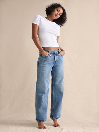 Jeans Holgados Talle Medio con Bolsillos