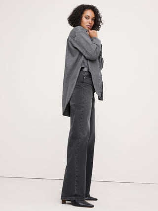 Camisa Denim Manga Larga con Bajo Redondeado