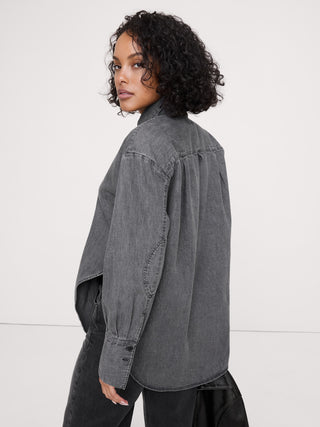 Camisa Denim Manga Larga con Bajo Redondeado