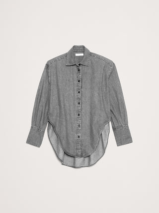 Camisa Denim Manga Larga con Bajo Redondeado