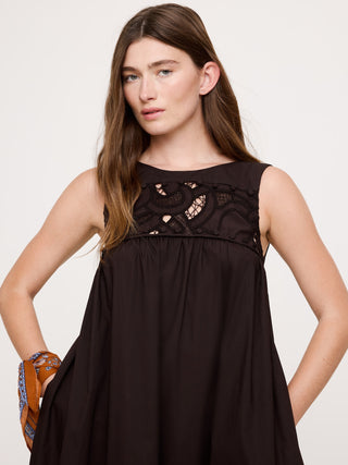 Vestido Largo con Detalle Bordado de Algodón